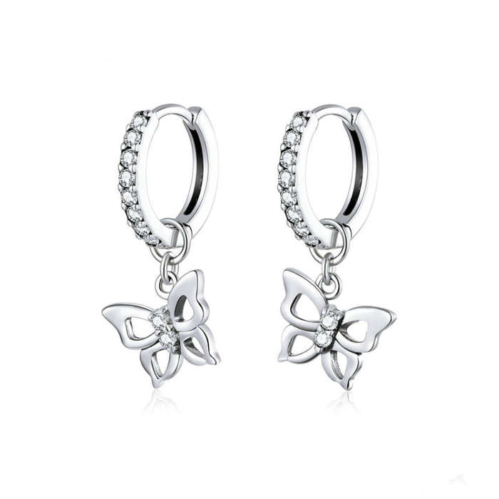 Butterfly S925 Sterling Silver Earrings Hollow Zircon Earrings