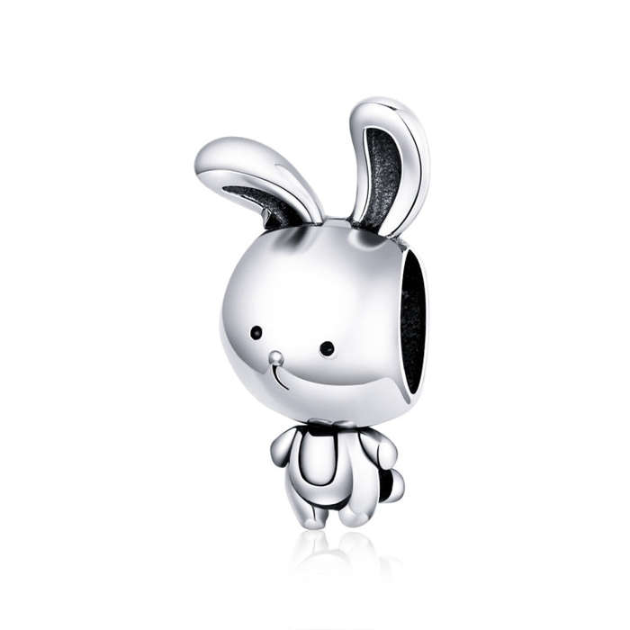 S925 Sterling Silver Simple Animal Rabbit Beaded DIY Bracelet Jewelry Accessories