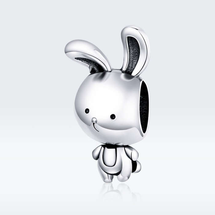 S925 Sterling Silver Simple Animal Rabbit Beaded DIY Bracelet Jewelry Accessories