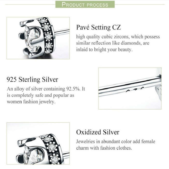 Crown S925 Sterling Silver Women Earrings With Zircon Earrings