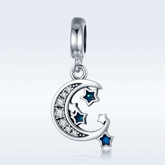 S925 Sterling Silver Heart-shaped Bright Starry Sky Platinum Plated Pendant DIY Bracelet Accessories