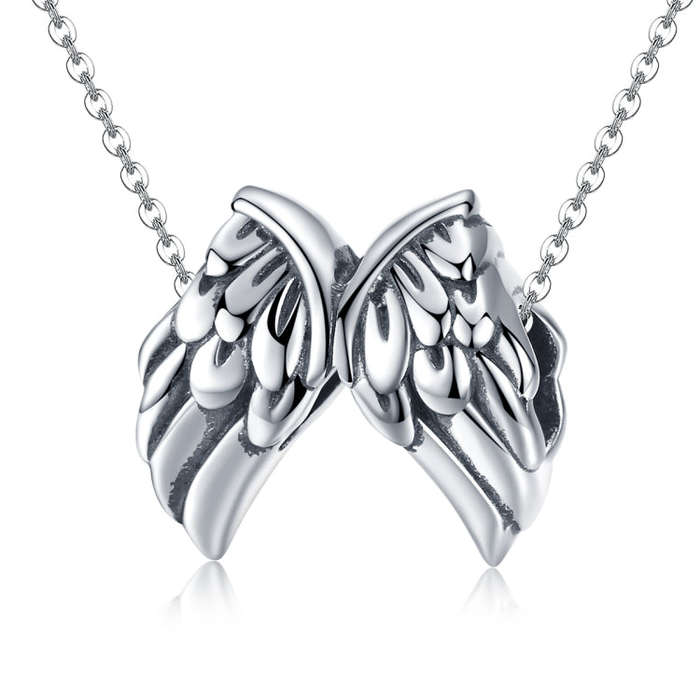 S925 Sterling Silver Angel Wings Loose Beads DIY Beaded Bracelet, Style:Bead+Chain