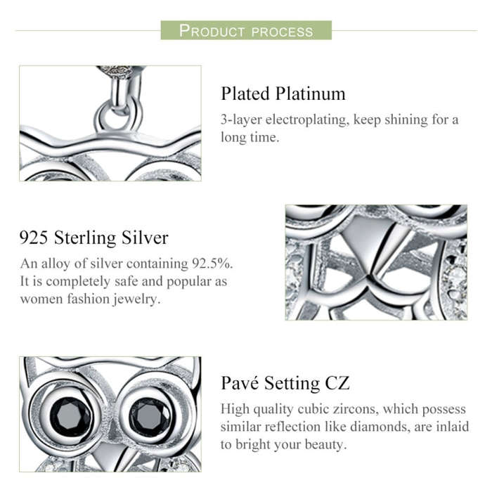 S925 Sterling Silver Blue Zircon Movable Owl Pendant DIY Bracelet Accessories, Style:Pendant