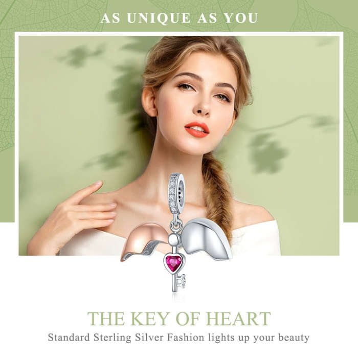 S925 Sterling Silver Heart-shaped Openable Key Necklace Charm DIY Bracelet Accessories