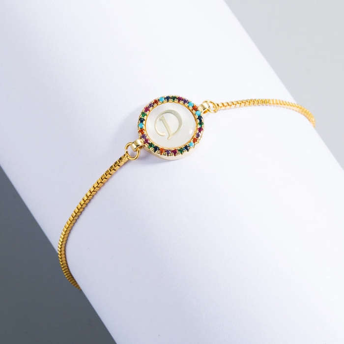 English Letter Bracelet Couple Girlfriends DIY Bracelet Men Women Micro Inlaid Zircon Rainbow Bra...