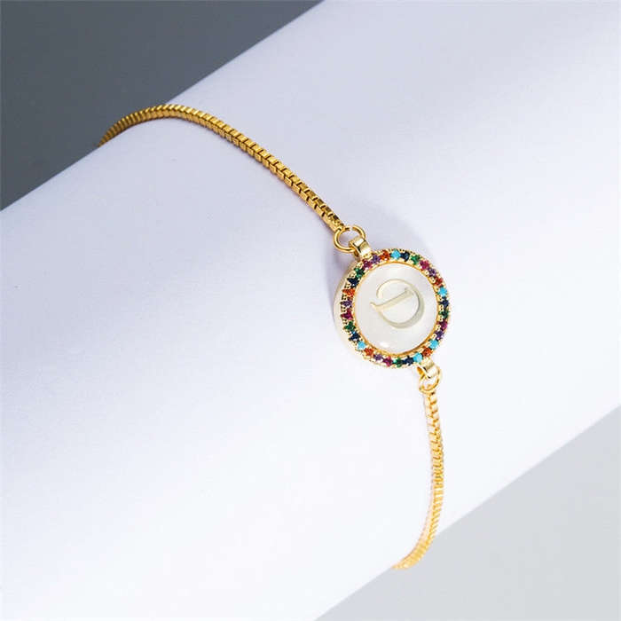 English Letter Bracelet Couple Girlfriends DIY Bracelet Men Women Micro Inlaid Zircon Rainbow Bra...