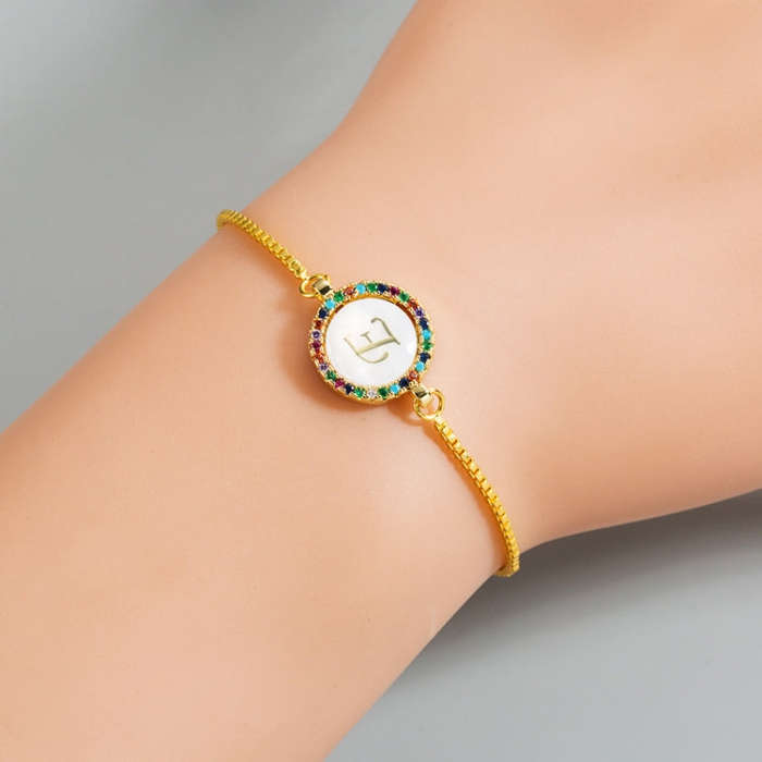 English Letter Bracelet Couple Girlfriends DIY Bracelet Men Women Micro Inlaid Zircon Rainbow Bra...