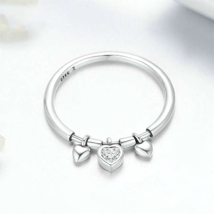 925 Sterling Silver Heart Diamond Ring Women Wedding Engagement Jewelry, Ring Size:8