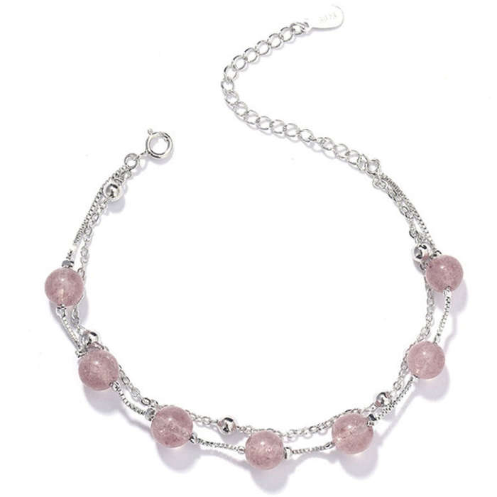 925 Sterling Silver Bracelet Women Crystal Bracelet Natural Beads Double-Layers Jewelry, Style:St...