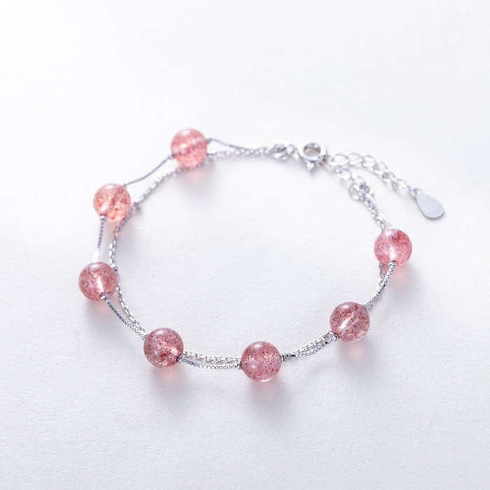 925 Sterling Silver Bracelet Women Crystal Bracelet Natural Beads Double-Layers Jewelry, Style:St...