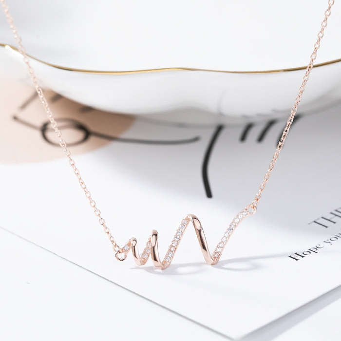 S925 Sterling Silver Necklace Women ECG Accessory Necklace(Rose Gold)