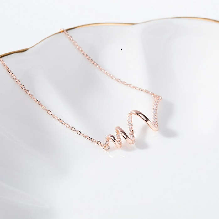 S925 Sterling Silver Necklace Women ECG Accessory Necklace(Rose Gold)