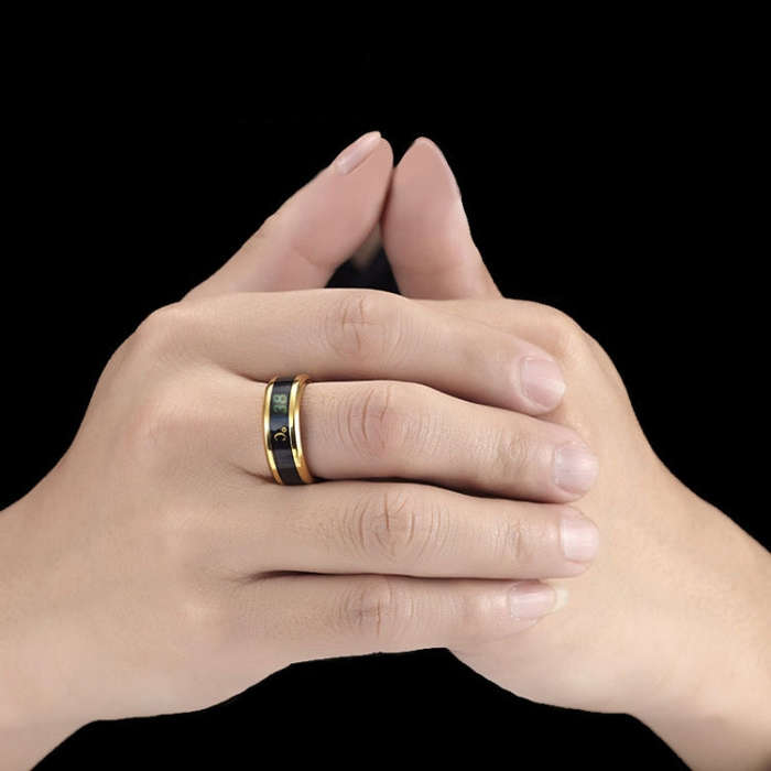 Smart Temperature Ring Stainless Steel Personalized Temperature Display Couple Ring, Size: 11(Yel...