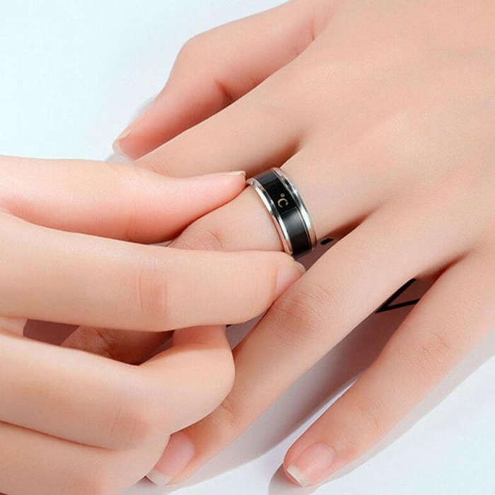 Smart Temperature Ring Stainless Steel Personalized Temperature Display Couple Ring, Size: 11(Yel...
