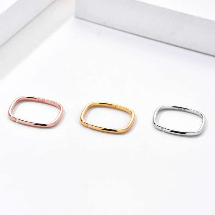 925 Sterling Silver Small Square Plain Ring, Size: No. 12 (US No. 6)(K Yellow)