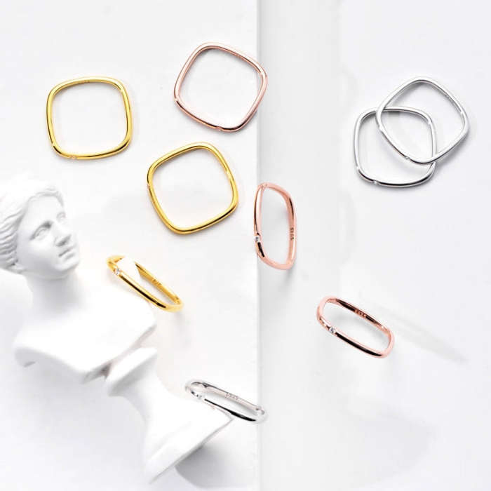 925 Sterling Silver Small Square Plain Ring, Size: No. 12 (US No. 6)(K Yellow)
