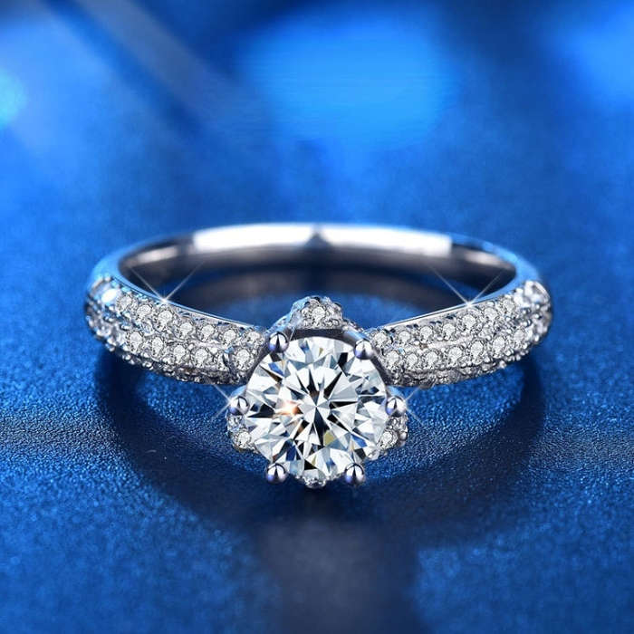 XJZ012 925 Sterling Silver Moissanite Ring Crown Ring Engagement Jewelry, Size: 8(White Gold)