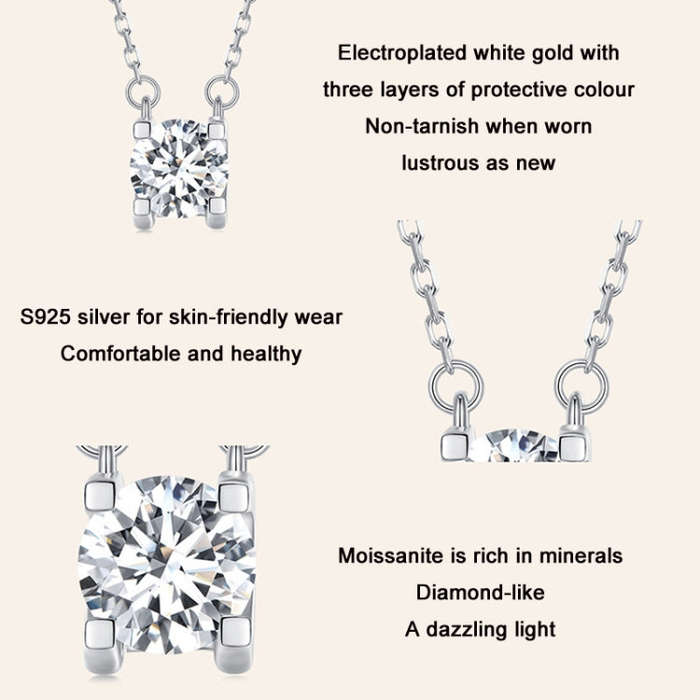 MSN005 Sterling Silver S925 Sparkling Moissanite Pendant  Necklace