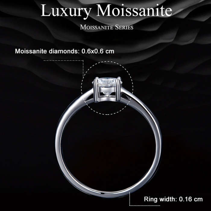 MSR005 Sterling Silver S925 Four Claw Moissanite Ring  Jewellery, Size: No.8