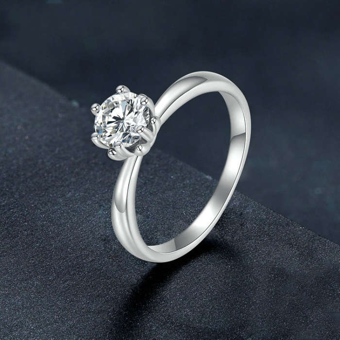 MSR006 Sterling Silver S925 Six Claw Moissanite Ring  Jewellery, Size: No.8