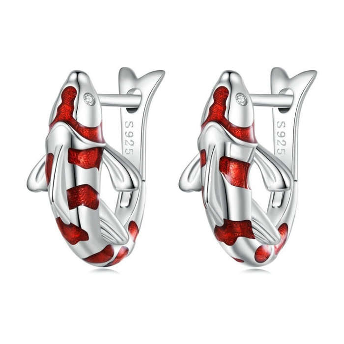 BSE742 Sterling Silver S925 Zirconia  Good Luck Koi Earrings
