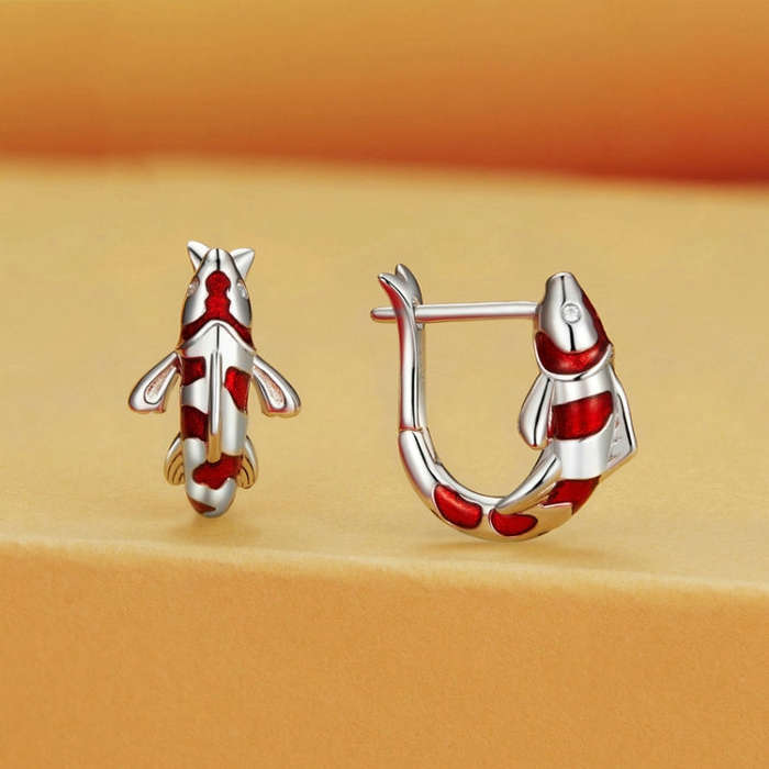 BSE742 Sterling Silver S925 Zirconia  Good Luck Koi Earrings