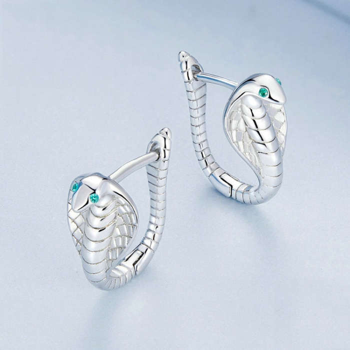 BSE728 Sterling Silver S925  Zirconia Cobra Earrings