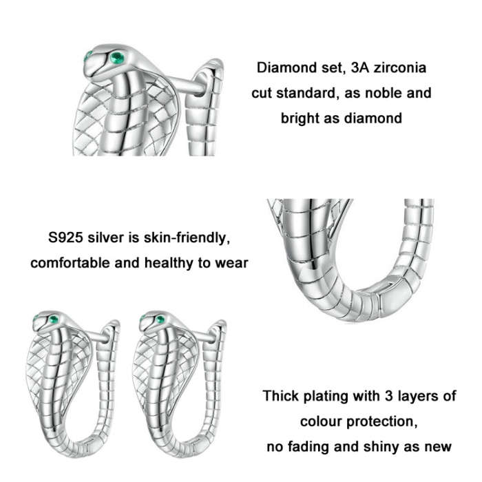 BSE728 Sterling Silver S925  Zirconia Cobra Earrings