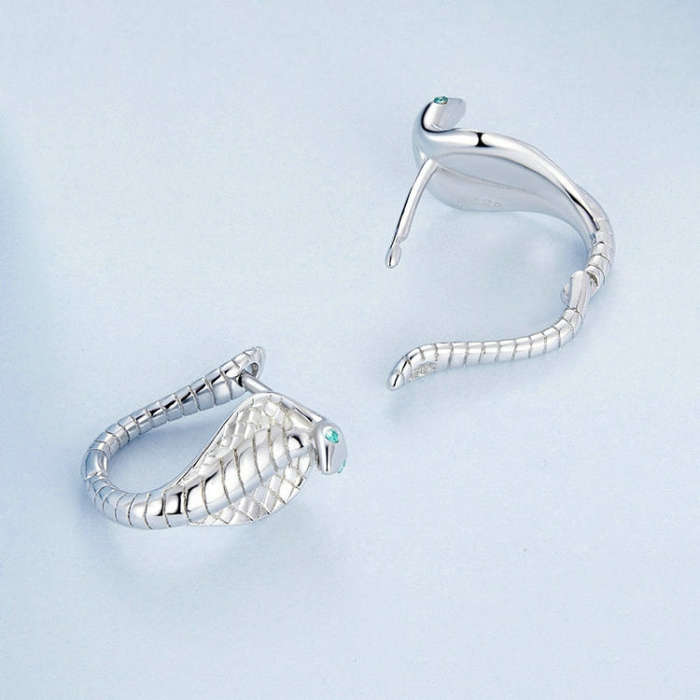 BSE728 Sterling Silver S925  Zirconia Cobra Earrings