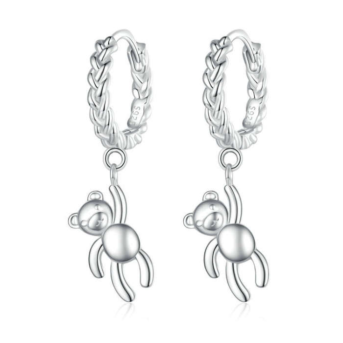 BSE729 S925 Sterling Silver Bear Twist  Animal Earrings