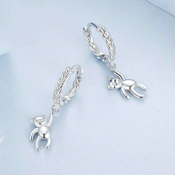 BSE729 S925 Sterling Silver Bear Twist  Animal Earrings