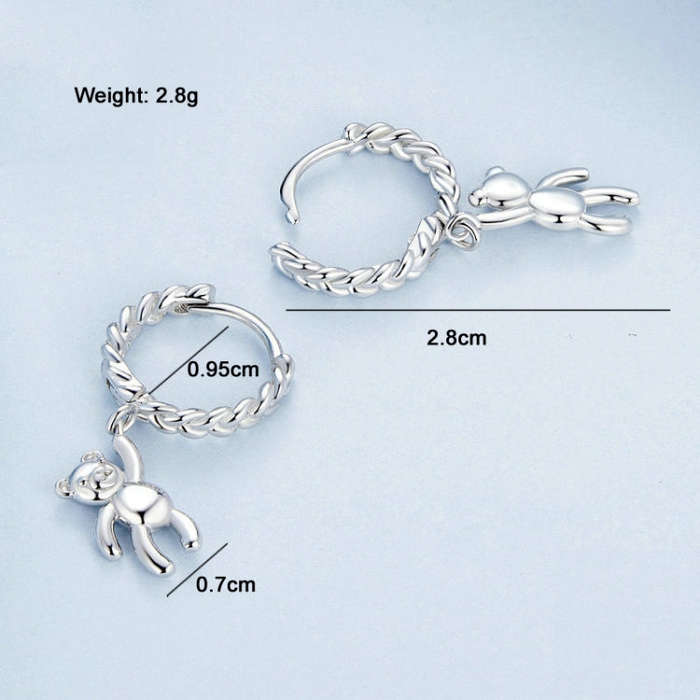BSE729 S925 Sterling Silver Bear Twist  Animal Earrings