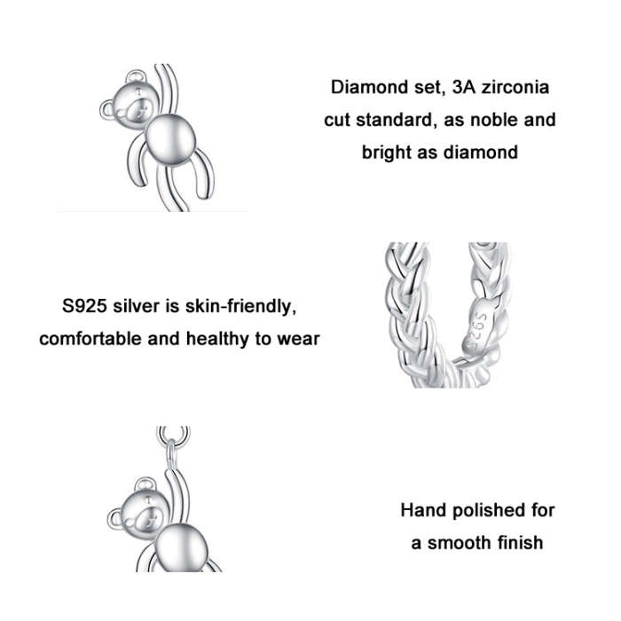 BSE729 S925 Sterling Silver Bear Twist  Animal Earrings