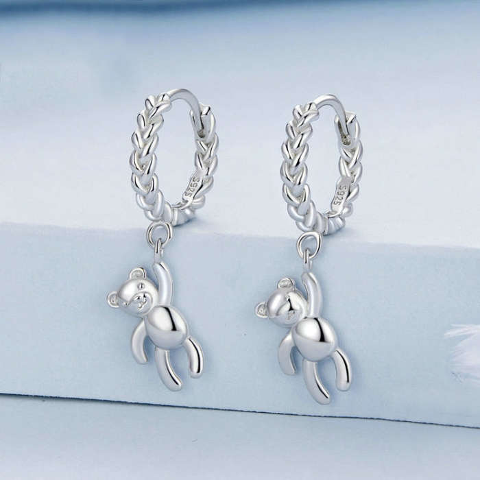 BSE729 S925 Sterling Silver Bear Twist  Animal Earrings