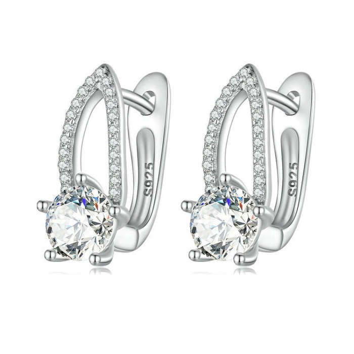 BSE732 Sterling Silver S925  Zirconia Hollow Line Earrings