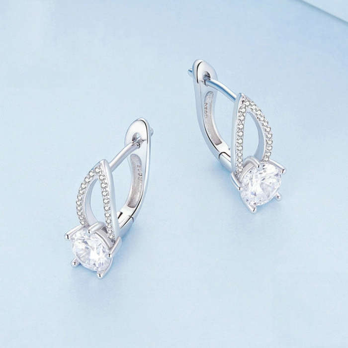 BSE732 Sterling Silver S925  Zirconia Hollow Line Earrings