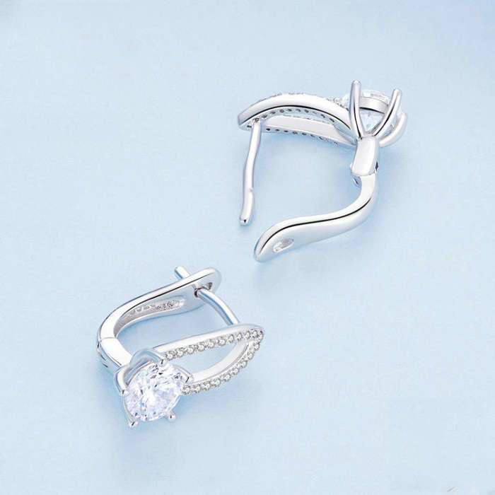 BSE732 Sterling Silver S925  Zirconia Hollow Line Earrings
