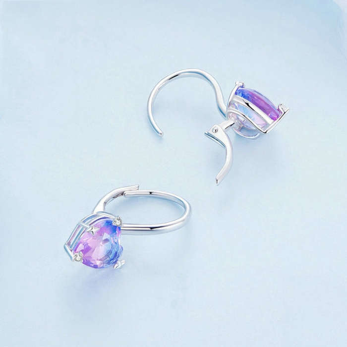 BSE743 Sterling Silver S925  Zirconia Illusion Heart Earrings