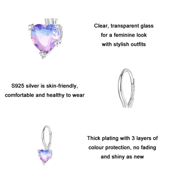 BSE743 Sterling Silver S925  Zirconia Illusion Heart Earrings