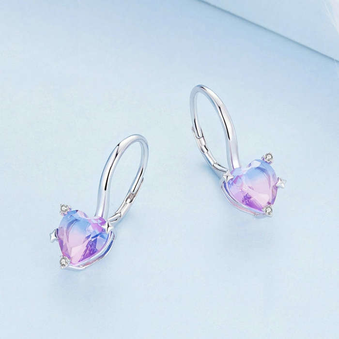 BSE743 Sterling Silver S925  Zirconia Illusion Heart Earrings