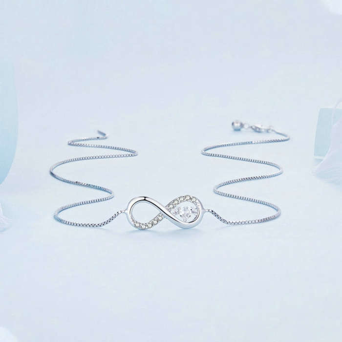 BSN276 Sterling Silver S925 Zirconia Infinity Heart Endless Symbol Necklace