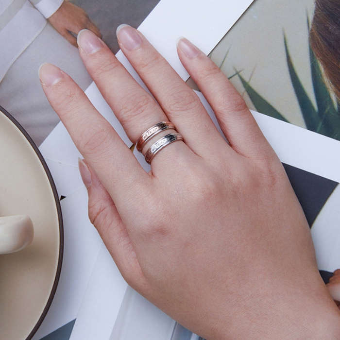 BSR337-C Sterling Silver S925 Geometric White Gold Vermeil Zirconia Curved Signet Ring(No.8)