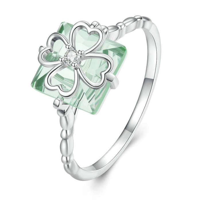 BSR339 Sterling Silver S925 Verdant Four Leaf Clover Ring (No.7)
