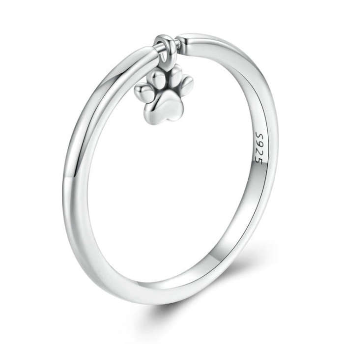 SCR892 Sterling Silver S925 Cute Animal Dog Paw Print Movable Ring(No.6)