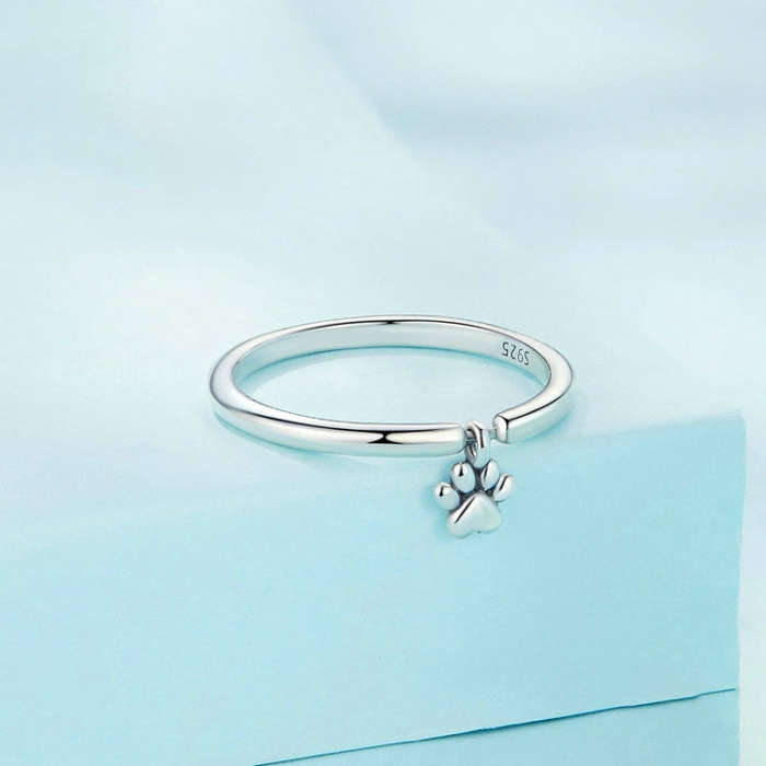 SCR892 Sterling Silver S925 Cute Animal Dog Paw Print Movable Ring(No.7)