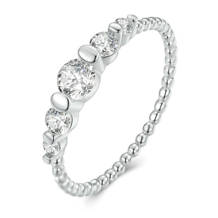BSR344 Sterling Silver S925  Bead Arrangement Zircon Ring(No.6)