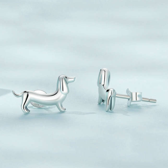 SCE1535 Sterling Silver S925 Cute Dachshund Animal Stud Earrings