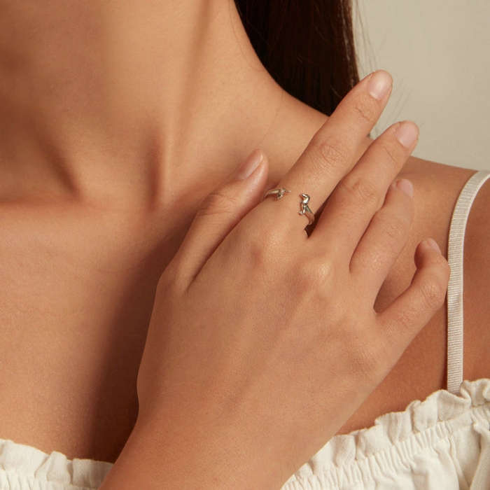 SCR894 Sterling Silver S925 Dachshund Cute Open Ring