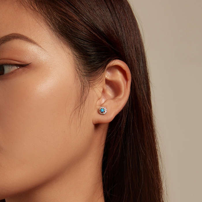 BSE746 Sterling Silver S925  Zirconia Opal Star and Moon Earrings