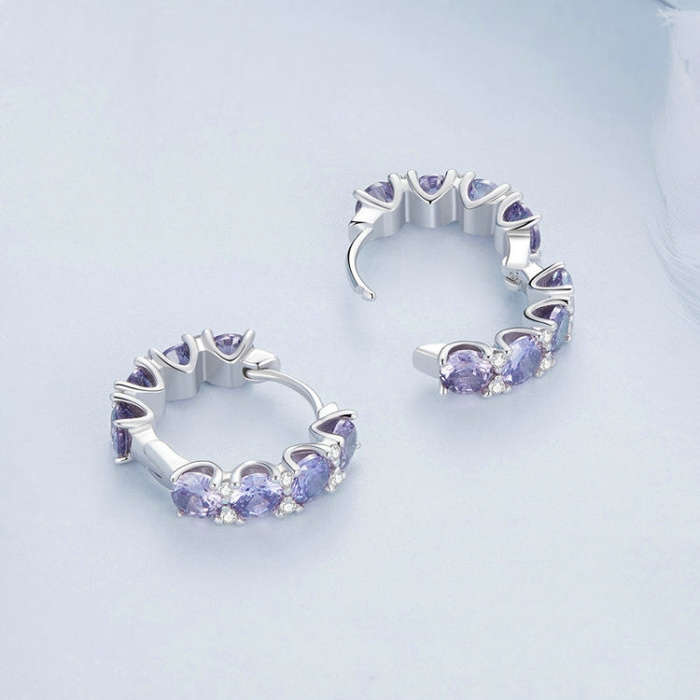 BSE749 Sterling Silver S925  Purple Zirconia Earrings